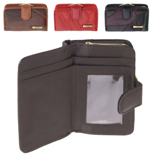 Señoras Patchwork Cuero Genuino Súper Suave de pequeño marco de metal moneda monedero billetera