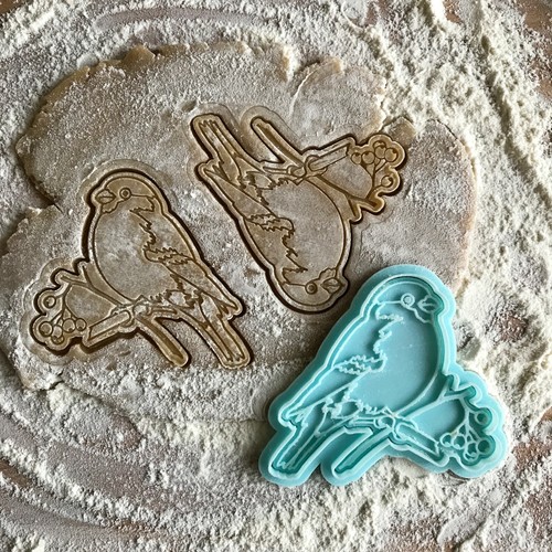 Bullfinch cookie cutter Bird cookie stamp Bird on rowan branch cookie