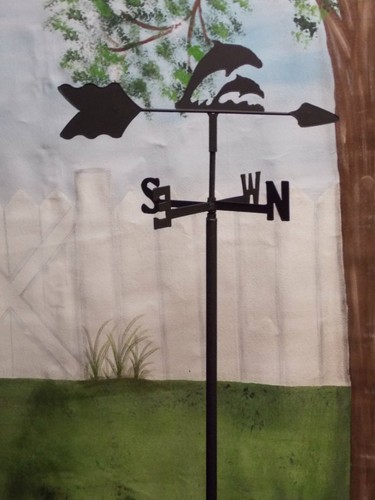 DOLPHIN GARDEN STYLE WEATHERVANE BLACK WROUGHT IRON LOOK MADE IN USA TLS1014IN