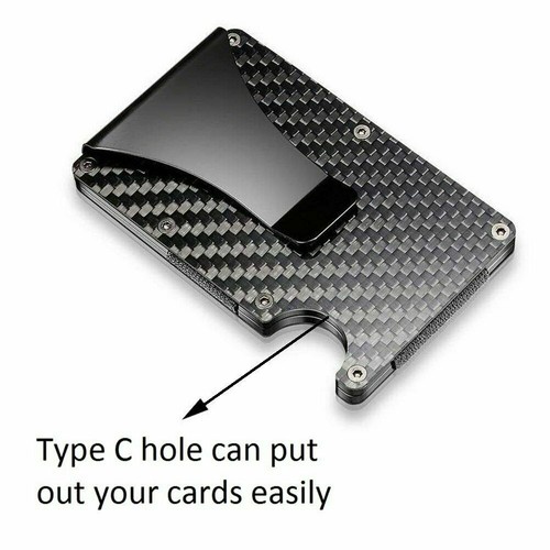 RFID Blocking Carbon Fiber Minimalist Ridge Money Clip Front Pocket Mens Wallet
