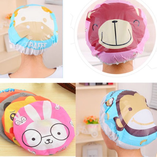 Salon Hats Women Elastic Hat Spa Plastic Waterproof Cartoon Shower Cap Bathing