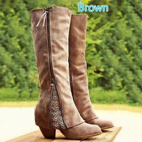 Ladies Riding Boots Fold Over Design Near The Ankle With Lace Detailing New