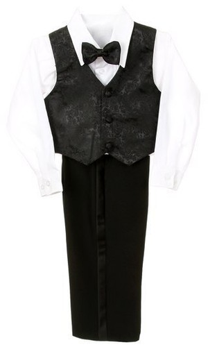 C1 BOY Formal Tuxedo w//Vest bow tie Dress Suit 5-pc Set White size S-XL 2T-20