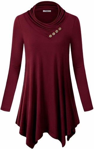 Cestyle Womens Long Sleeve Cowl Neck Asymmetrical Hemline Flowy Tunic Top