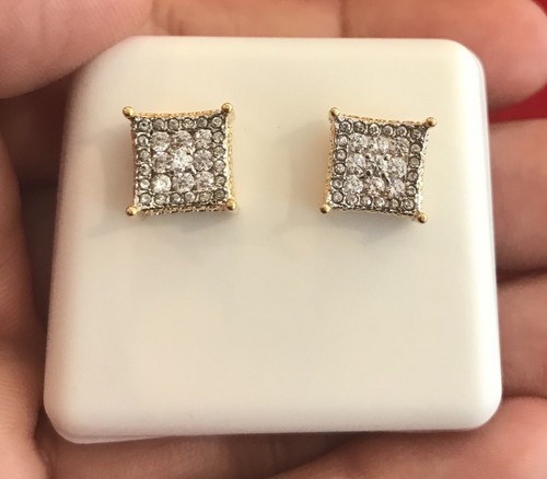 Men Women/'s 14K Gold Tone PRONG SET Screw Back Earring Simulated Lab Diamond