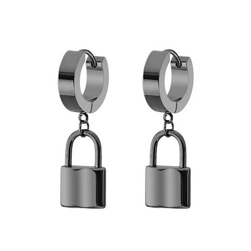 Edelstahl Schloss Anhänger Ohrringe Drop Dangle Ohrstecker Männer Punk Schm BRFP