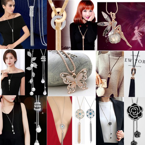 Women/'s Fashion Crystal Tassel Pendant Long Chain Sweater Necklace Jewelry Gift