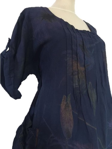 Robe d/'été lin size plus Tunique Vacances coiffe fleurs-Motif Bleu L Xl 2xl