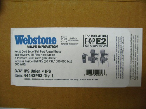 Details about / Webstone Valve 44443PR3 3//4/" IPS ISOLATOR EXP E2 w// 30 PSI PRV I-6