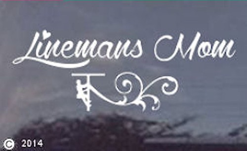 sticker Linemans Mom White Vinyl Truck or Car Window Decal Three Sizes