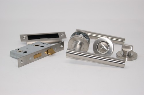 5 X Straight T Door Handle Pack Latch Set 1 x Bathroom Set Satin Stainless