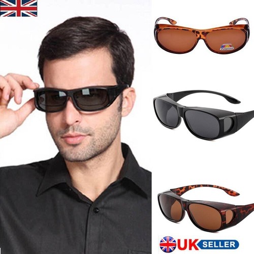 POLARIZED SUNGLASSES FIT OVER PRESCRIPTION GLASSES BLACK MEN LADIES UV400 WRAP