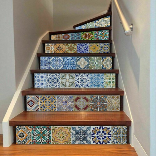 6pcs Moroccan Tile Self Adhesive Stair Sticker Step Floor Wallpaper 18x100cm