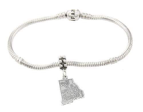 STERLING SILVER DANGLING STATE OF RHODE ISLAND EUROPEAN BEAD CHARM