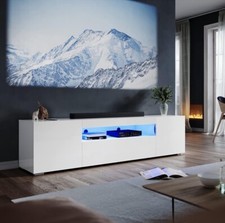 ELEGANT Modern LED TV Unit White High Gloss 200cm Long TV Stand Storage Cabinet