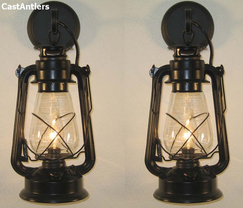 Large Black Rustic Lantern Wall Light Country Sconce price is for 2 sconces