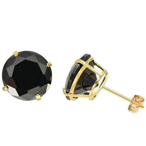 10k Yellow Gold Round Cut Black Spinel Double Basket Push Back Earrings