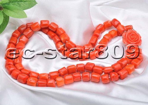 D0266 Set 2Row 21/"-22/" 14mm Pink /& Red Cylinder Coral Necklace Bracelet