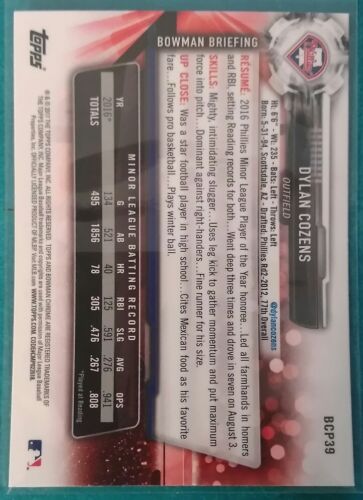 2017 BOWMAN CHROME PROSPECTS MEGA BOX MOJO REFRACTOR DYLAN COZENS #39 PHILLIES