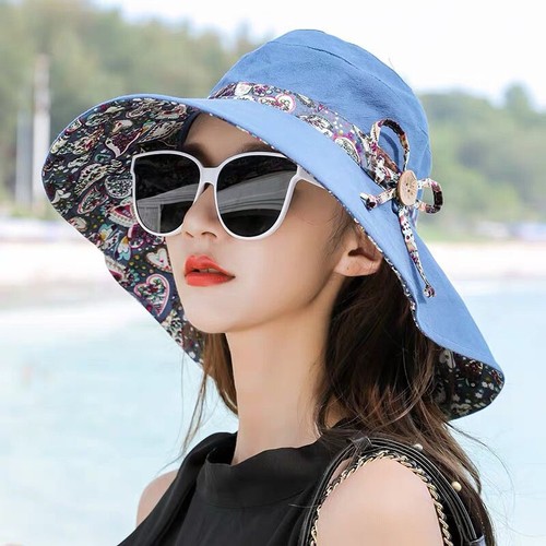 Women Ladies Summer Big Wide Brim Cotton Hat Floppy Derby Beach Sun Foldable Cap