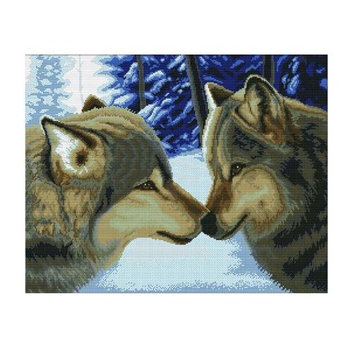 Wolf Kuss Kreuzstich Stickpackung Stickbild Stickvorlage vorgedruckt
