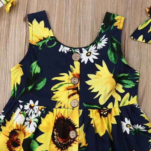 USA Toddler Baby Girls Sunflower Princess Party Tutu Dress Clothes Sundress 2PCS