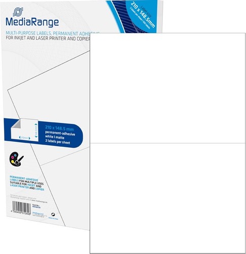 500 Mediarange Universal Etiketten 210x148,5 mm 250 A4 Blatt weiß selbstklebend