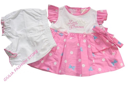 VESTITO 3 PZ LITTLE PRINCESS ROSA Neonata Tgl 0//3 3//6 6//9 Mesi // 3494