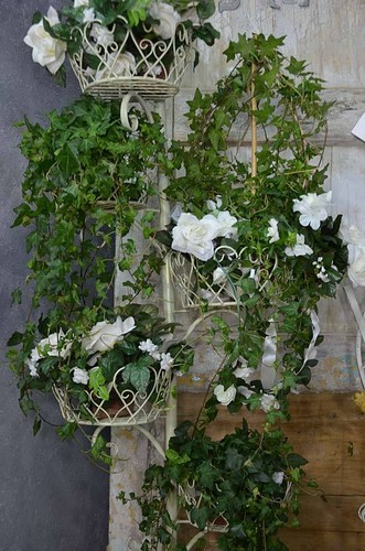 Blumenständer Blumen Bank Regal Pflanz Treppe Pflanzsäule Weiss Shabby Vintage