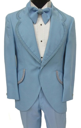 Pants Men/'s Vintage Light Blue Tuxedo Jacket /& Bow Tie 1970s Halloween 39 Long