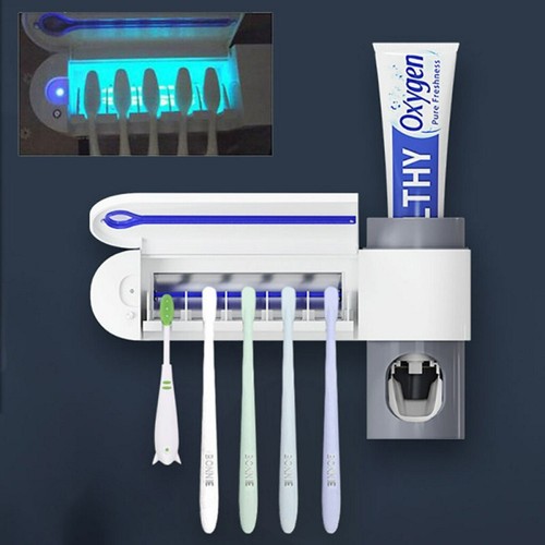 Toothbrush Holder W//UV Light Sterilizer Cleaner Automatic Toothpaste Dispenser