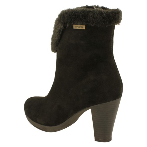 Remonte Ladies Boots Style D0975-00 Black Suede Mid Heel Zip Fastening