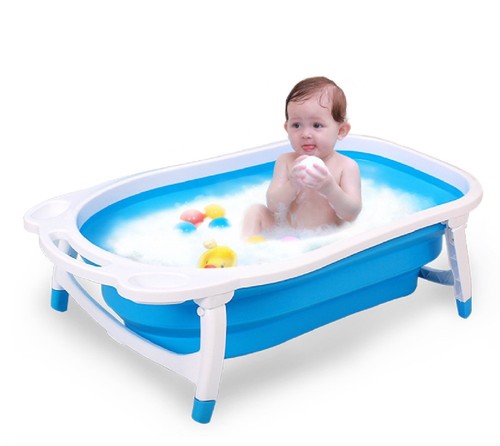 Folding Baby Bath Tube Flat Foldable Recline New Born Baby BathtubBlue