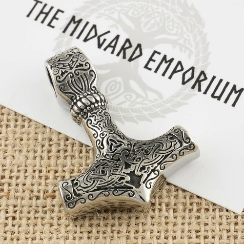 Viking Thors Hammer Mjolnir Necklace Stainless Steel Mens Norse Jewellery