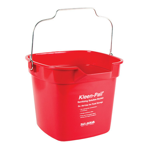 With Pour Spout San Jamar KP320RD Sanitizing Solution Red Safety Pail 10 Qt.
