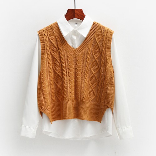 Femme Pull Gilet Col V Pull sans Manches Classique Tricot Débardeurs Vintage