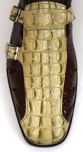 Men/'s Stacy Adams Fisherman Sandals Natural//Cognac Leather Horback Python 25169