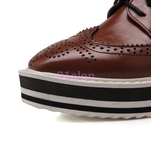 Womens Wing Tip Oxford Platform Wedge Creeper Lace Up Punk Brogues Shoes Plus SZ
