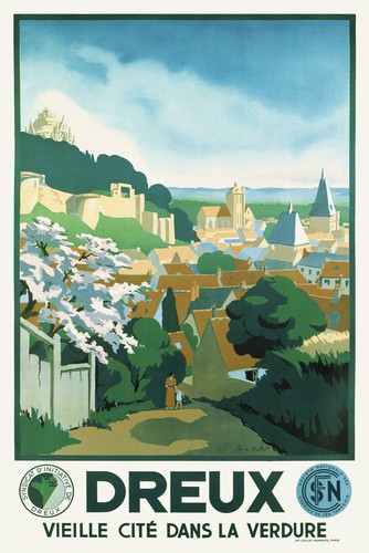 Vintage Art Deco French Travel Poster Dreux Loire Valley 1930s Print Retro Paris