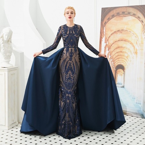 Details about / Sequined Formal Evening Party Gowns Mother of the Bride Dresses Detachable Train