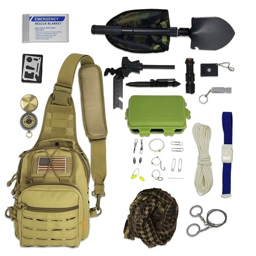 Randonnée Pédestre Fi Bug Out Bag Tactical Survival Kit-bandoulière Sling Sac avec EDC Gear