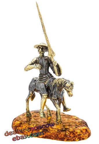 Bronze Solid Brass Baltic Amber Figurine Don Quixote Astride IronWork
