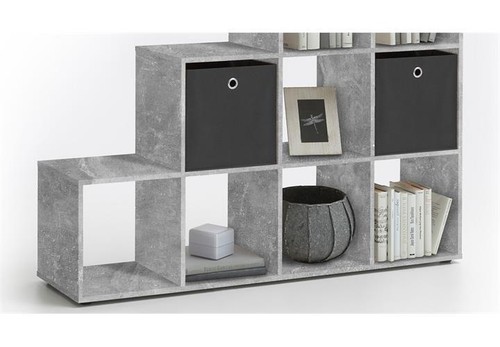 Raumteiler Mega 2 Bücherregal Regal in Beton Optik mit 10 Fächern udn Stufenform