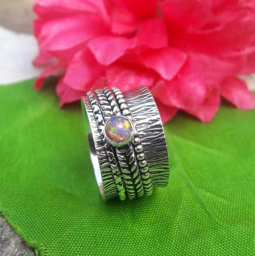 Spinner ring anxiety ring d37 925 Sterling Silver Ethiopian Opal spinning ring