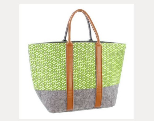 Filz-Tasche Shoppingtasche Einkaufstasche Filz grau grün 45x25x35cm Kunstleder