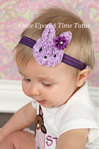 Purple Lilac Shabby Bunny Rabbit Newborn Headband Baby Girl HairBow Easter Bow
