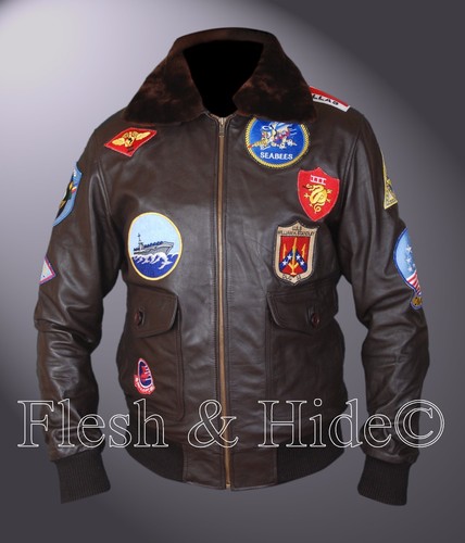 TOM Cruise Pete Maverick Top Gun Giacca Bomber volo W vera pelliccia collare tagliate