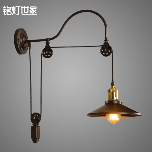 Edison Mirror Vintage Lifting Pulley Wall Lamp Loft Industrial For Cafe Club Bar