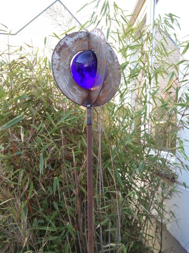 Gartenstecker Rost Beetstecker Glaskugel Gartendeko Glasdeko Metall H115cm 2st