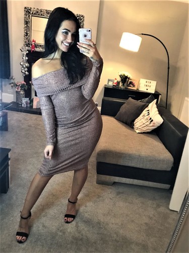 New Bronze Bodycon Fitted Dress Bardot Off Shoulder Party Womens Ladies Size ❤